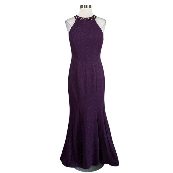 Beaded Mermaid Evening Gown Metallic Purple Size 8 Nightway Sleeveless Formal - Picture 1 of 12